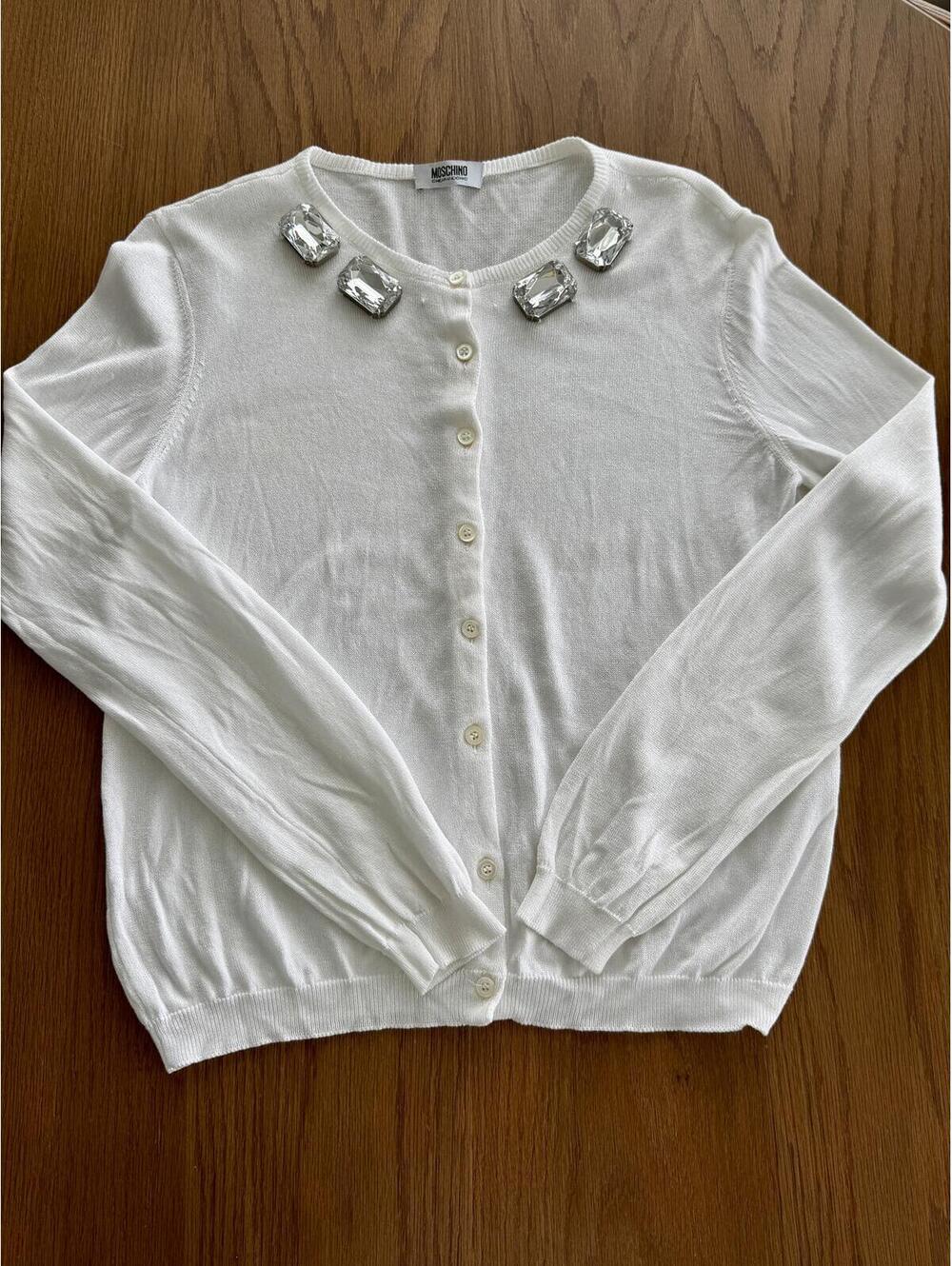Moschino Cheap and Chic White Jeweled Button-Front Cardigan US 10